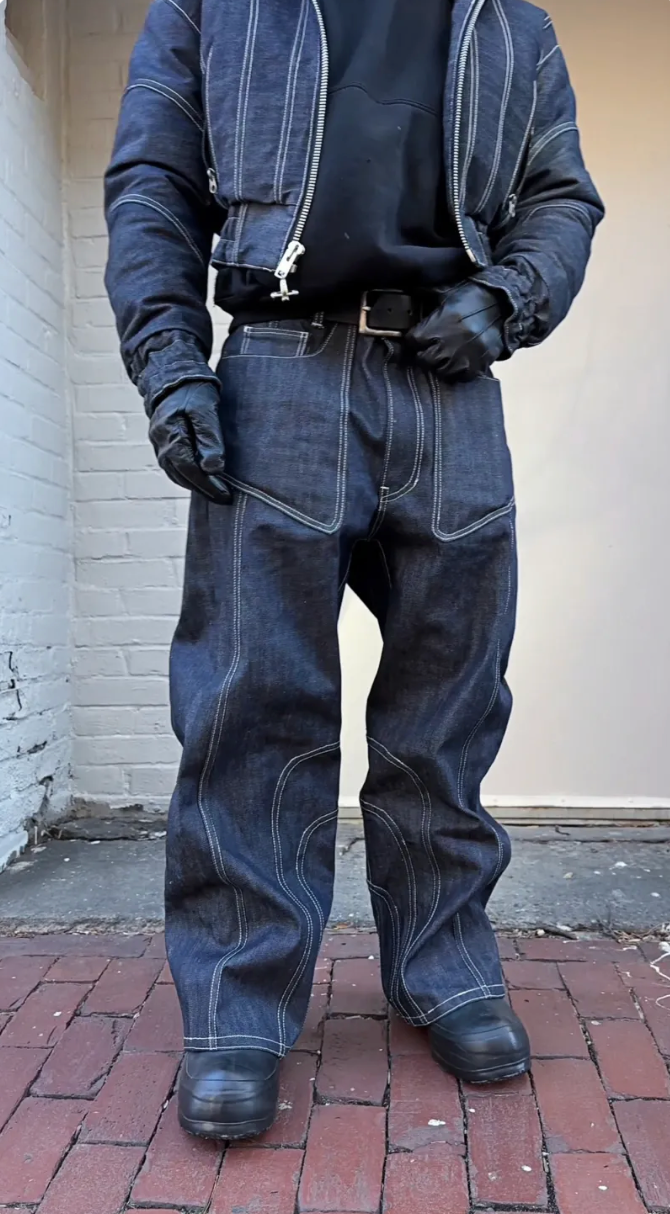 SPLIT-LINE DENIM LINE BOMBER JEANS