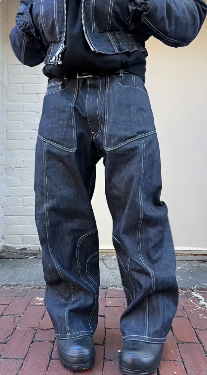 SPLIT-LINE DENIM LINE BOMBER JEANS