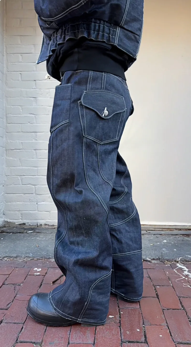 SPLIT-LINE DENIM LINE BOMBER JEANS