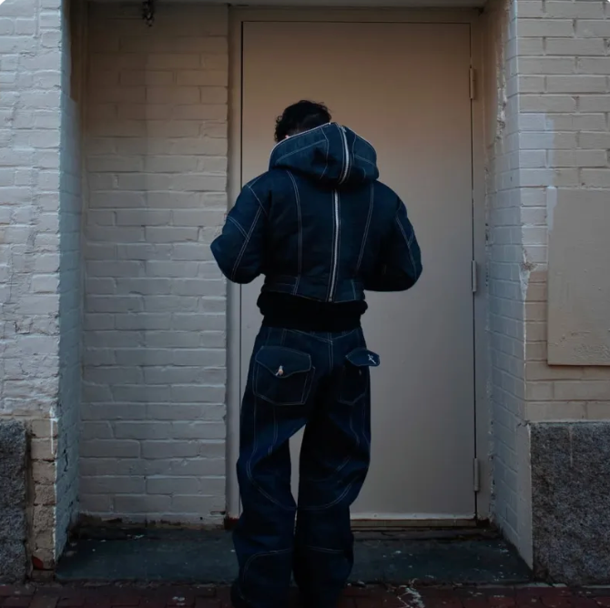 SPLIT-LINE DENIM LINE BOMBER JEANS